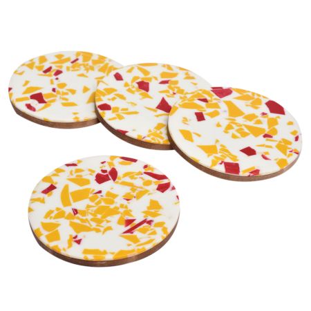 Wood And Resin Pastel Terrazzo Coasters In Set Of 4